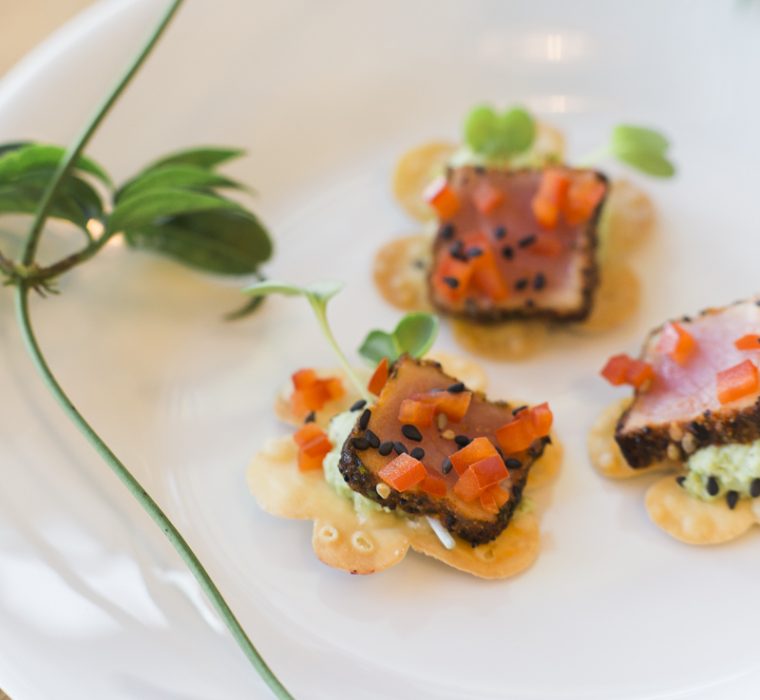 Ahi hors d'oeuvres made on wonton crips
